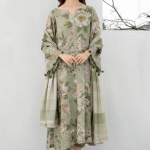 Stylish Green Printed Suit - 3 Pcs Set with Swiss Lawn Fabric